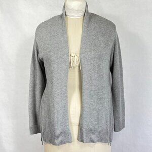 J. Jill Side Zip Open Front Long Sleeve Gray Cardigan Med